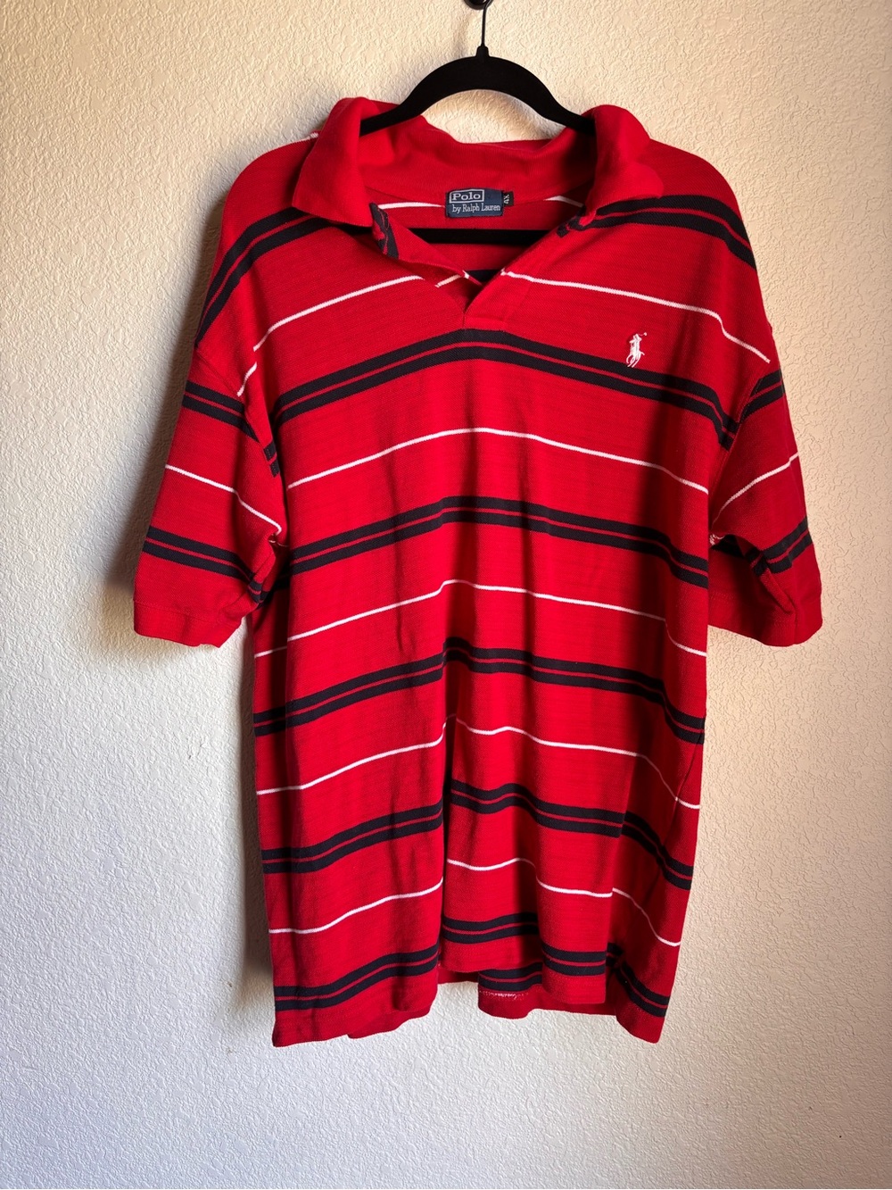Polo by Ralph Lauren Red Striped Polo Shirt XL Preppy